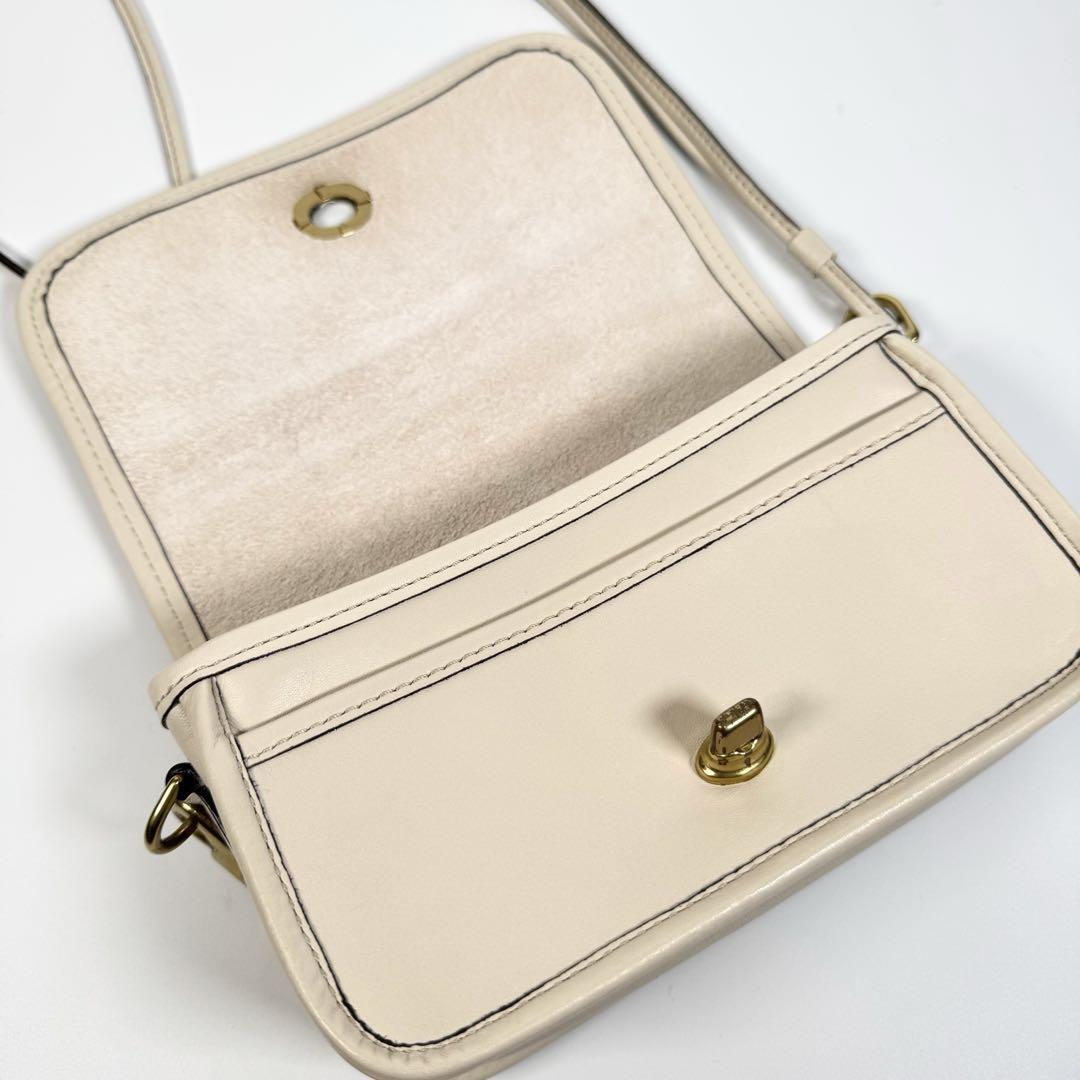 美品 コーチ ショルダーバッグ ターンロック レザー アイボリー ホワイト COACH オールド 復刻 本革 レディース ポーチ パーティバッグ_画像8