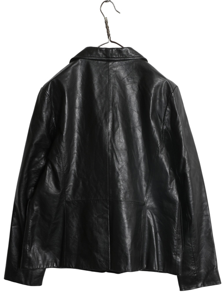 00s オールド ギャップ 本革 レザー テーラード ジャケット レディース L 程 革ジャン ブレザー ライナー付き 牛革 ショート丈 シンプル 黒_画像7