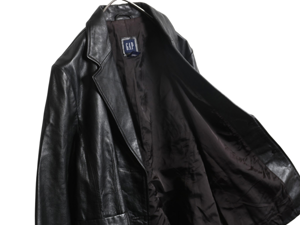 00s オールド ギャップ 本革 レザー テーラード ジャケット レディース L 程 革ジャン ブレザー ライナー付き 牛革 ショート丈 シンプル 黒_画像4