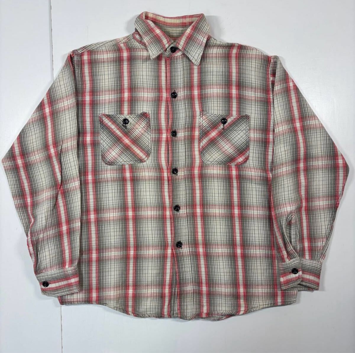 【M】60s Vintage ELY Heavy Flannel Check Shirt 60年代 ビンテージ エリー ヘビー フランネル チェック 長袖 シャツ USA製 T987_画像1
