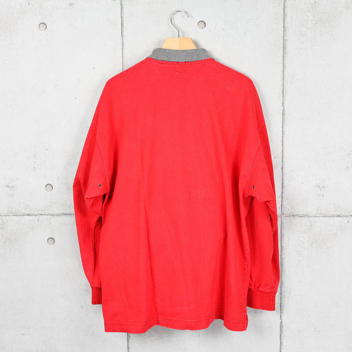 GAPギャップ◆1990年代 ハーフジップ ラガーシャツ◆レッド×グレー◆サイズL_画像2