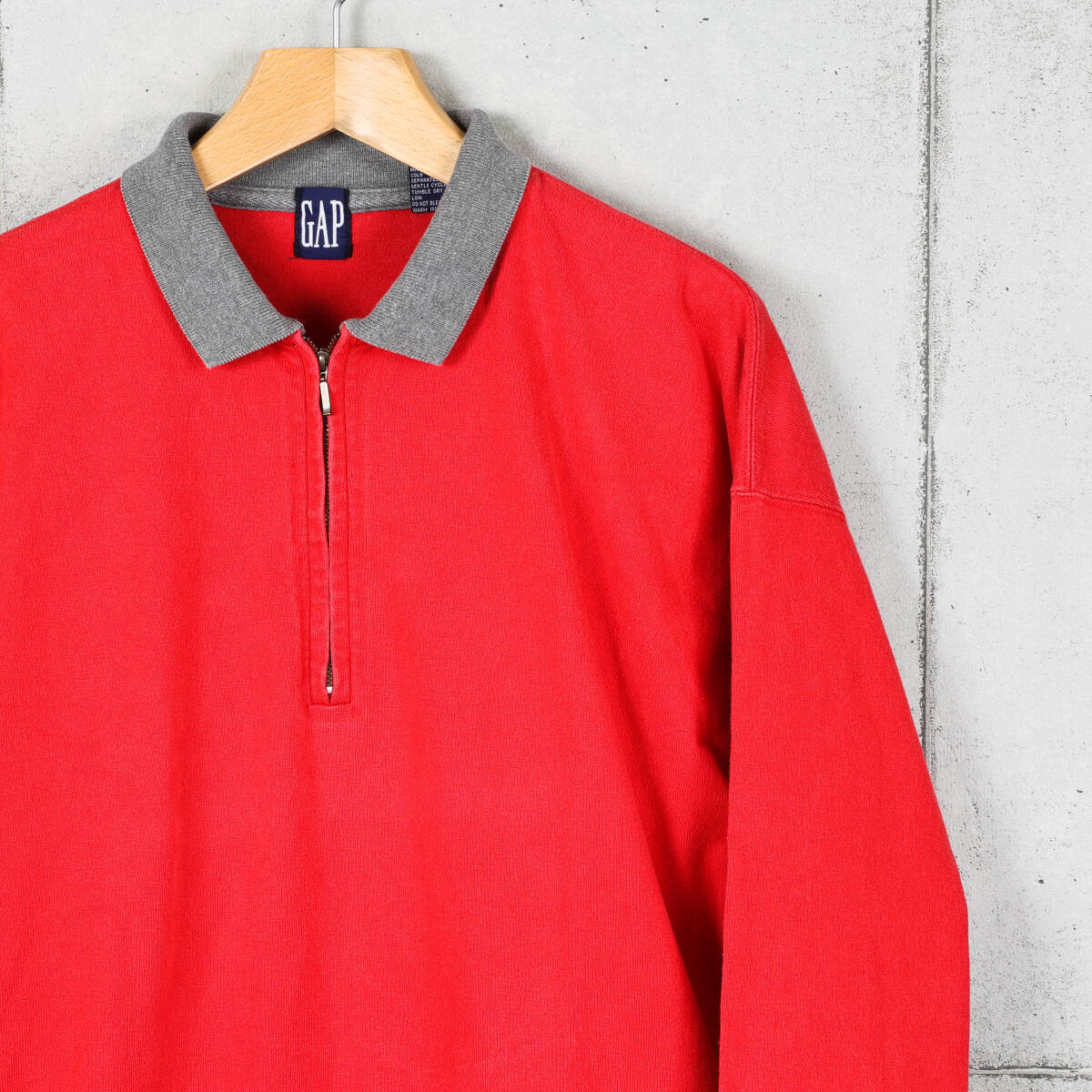 GAPギャップ◆1990年代 ハーフジップ ラガーシャツ◆レッド×グレー◆サイズL_画像3
