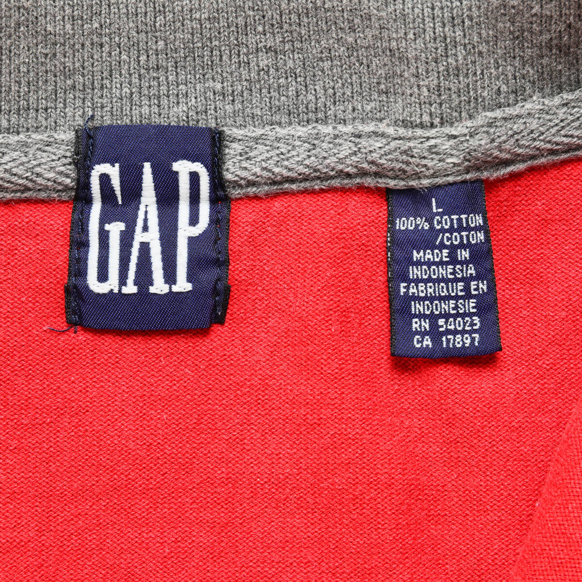 GAPギャップ◆1990年代 ハーフジップ ラガーシャツ◆レッド×グレー◆サイズL_画像5