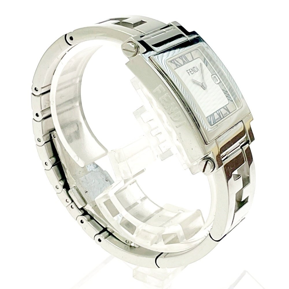 【1円スタート】【訳あり品】FENDI フェンディ 6000G スクエア デイト SS ホワイト系文字盤 クオーツ ボーイズ腕時計 ジャンク 490966