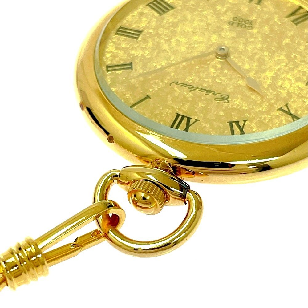 【1円スタート】【訳あり品】Createur クレアトゥール GOLD1000 925刻印 ゴールド文字盤 QZ 懐中時計 486143_画像5