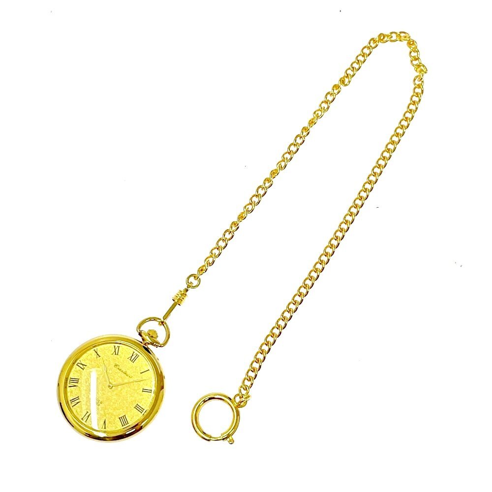【1円スタート】【訳あり品】Createur クレアトゥール GOLD1000 925刻印 ゴールド文字盤 QZ 懐中時計 486143_画像6