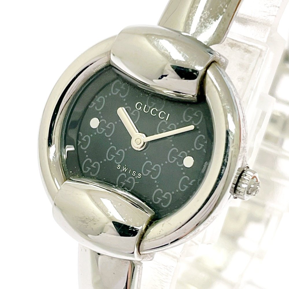 【1円スタート】GUCCI グッチ 1400L バングルウォッチ SS ブラック文字盤 クオーツ レディース腕時計 490892_画像2