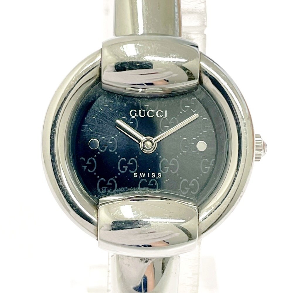 【1円スタート】GUCCI グッチ 1400L バングルウォッチ SS ブラック文字盤 クオーツ レディース腕時計 490892_画像1