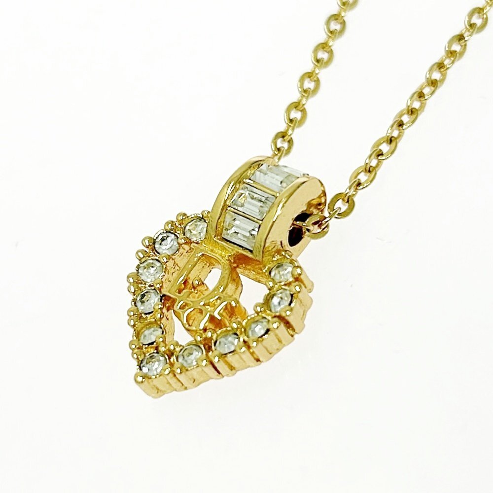 【1円スタート】【箱付き】Christian Dior クリスチャンディオール GP ラインストーン ハート Diorロゴ ゴールド ネックレス 505062_画像2