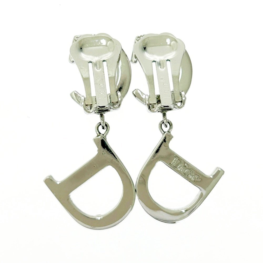 【1円スタート】Christian Dior クリスチャンディオール メタル ラインストーン CDロゴ シルバー イヤリング 509800_画像6