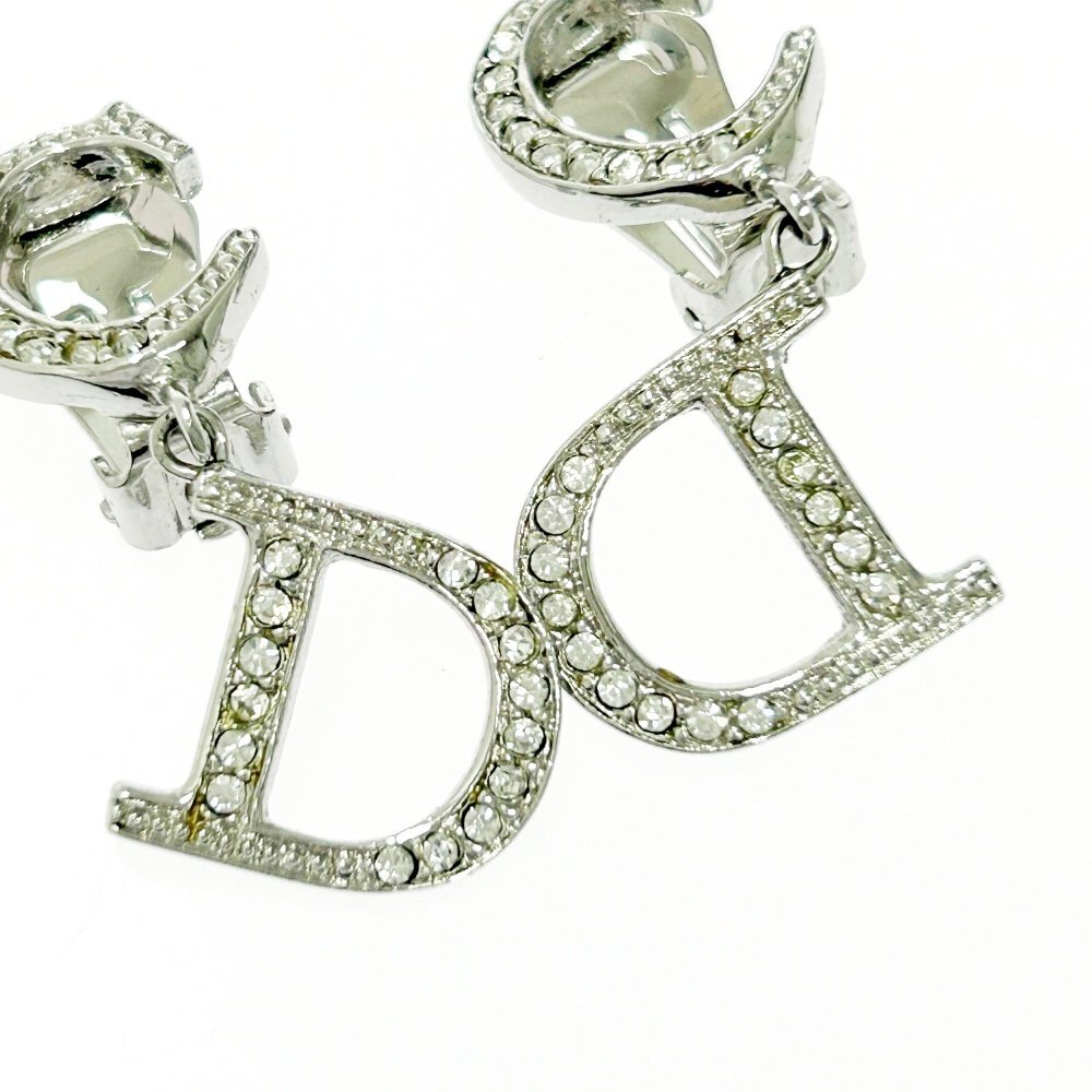 【1円スタート】Christian Dior クリスチャンディオール メタル ラインストーン CDロゴ シルバー イヤリング 509800_画像4