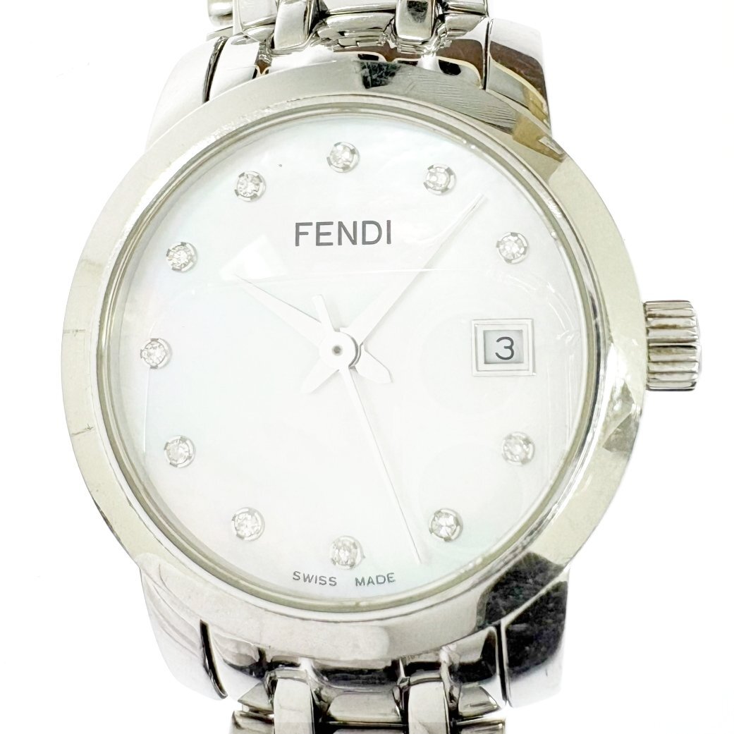 【1円スタート】【訳あり品】FENDI フェンディ 2100L デイト SS シェル文字盤 クオーツ レディース腕時計 490827_画像1