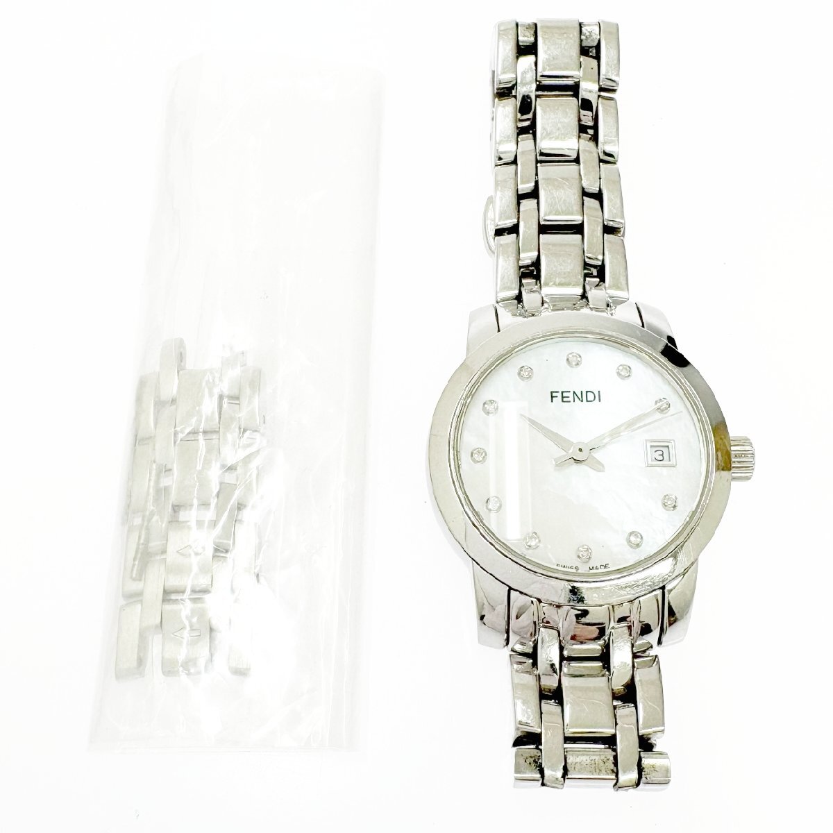 【1円スタート】【訳あり品】FENDI フェンディ 2100L デイト SS シェル文字盤 クオーツ レディース腕時計 490827_画像8
