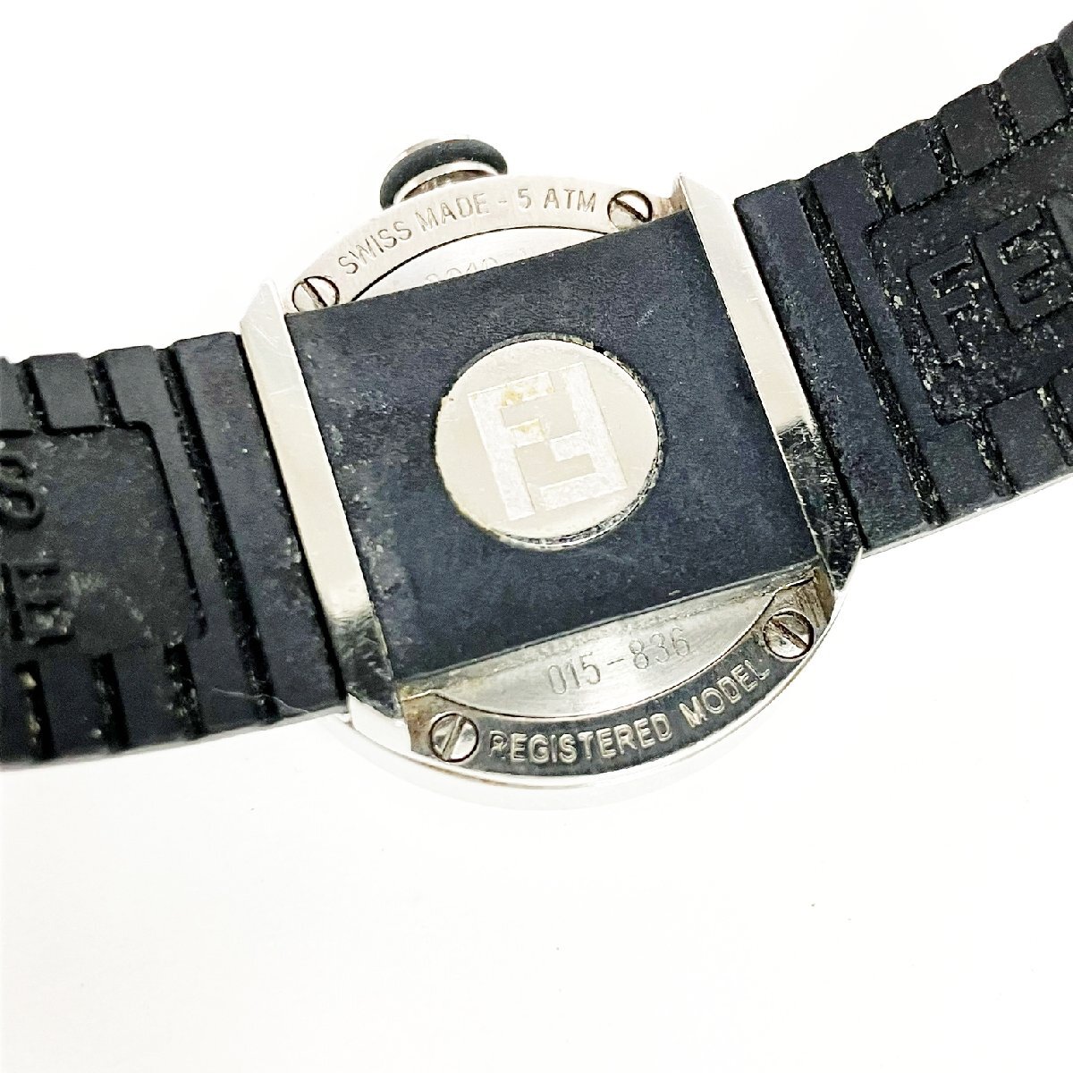 【1円スタート】FENDI フェンディ 8010L SS×ラバー ブラック文字盤 クオーツ レディース腕時計 505938_画像6