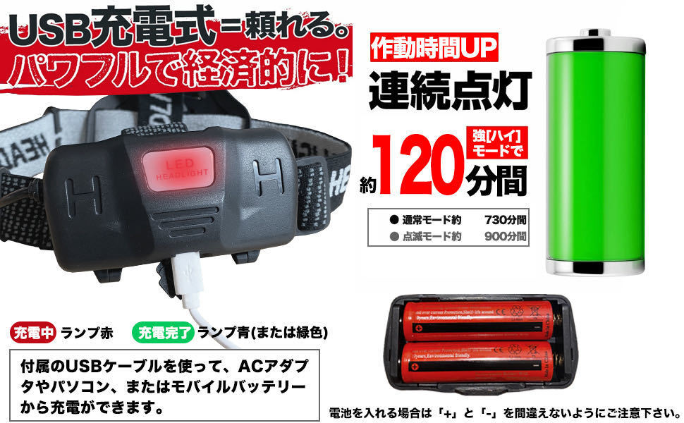 ヘッドライト LED 充電式 2個セット_画像8