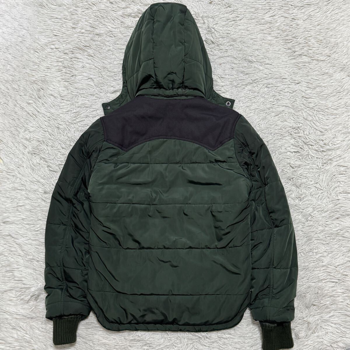 希少L 極美品 DIESEL 切替 フード着脱可 2way ダウンジャケット 中綿 グリーン 襟コーデュロイ ディーゼル 肉厚 モコモコ 極暖◎ 秋冬◎_画像5