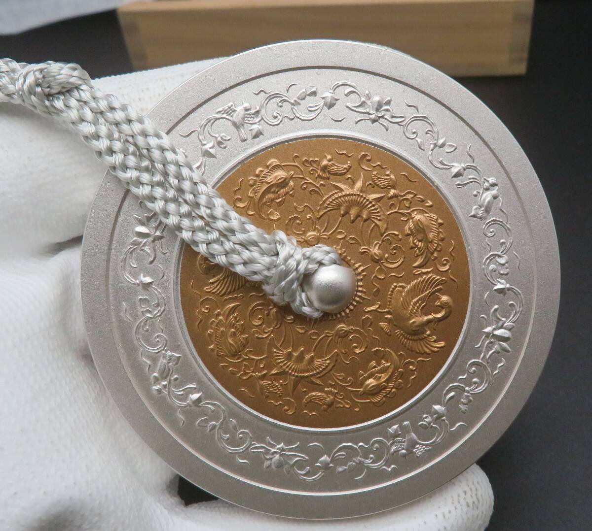 超レア　鴛鴦文鎮 造幣局 古鏡文鎮 オシドリ 純銀 青銅 記念品 高級_画像3