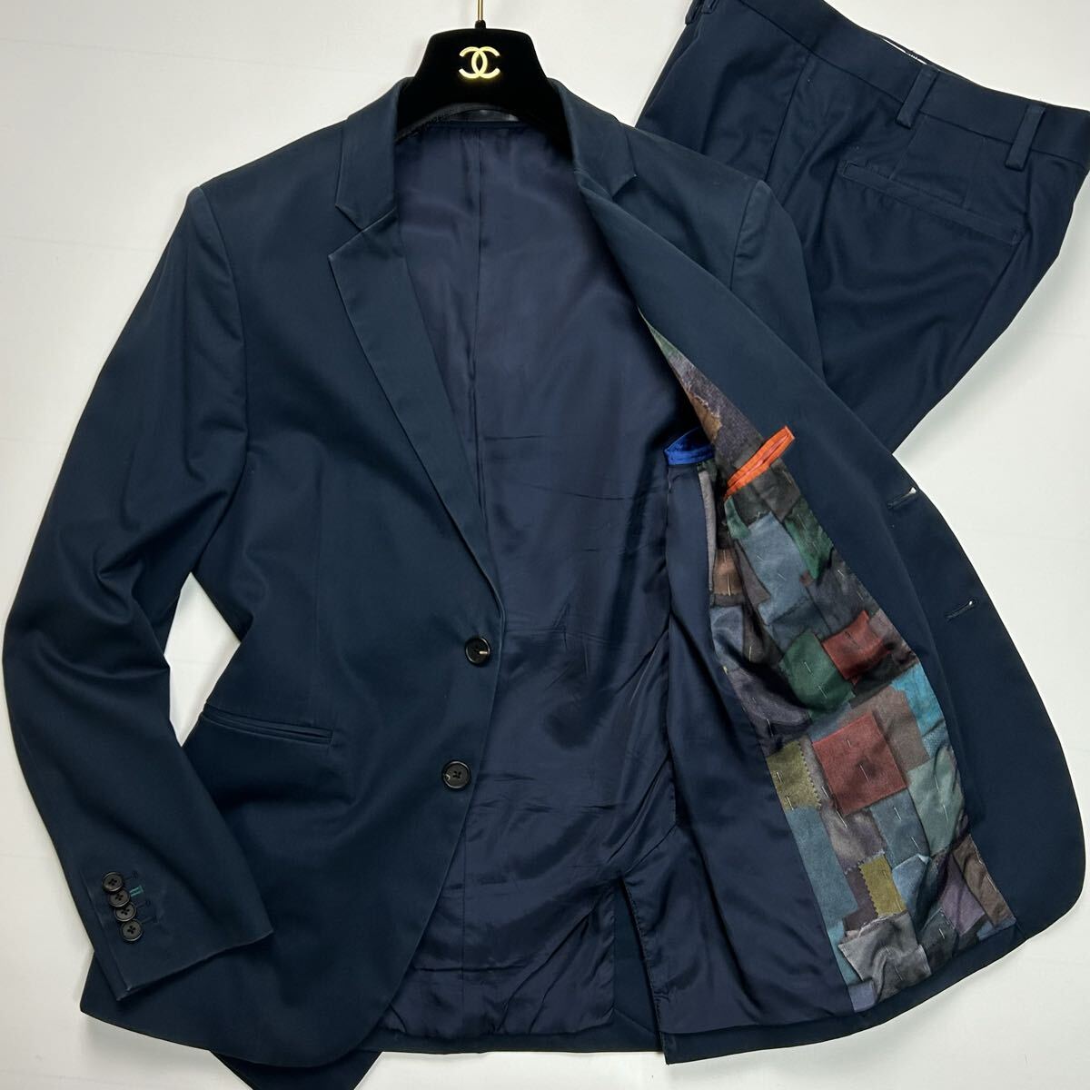 希少★ Paul Smith ポールスミス スーツ セットアップ ネイビー 裏地 総柄 紺 ビジネス カジュアル 最高級 メンズ 清潔感 カラフル _画像1