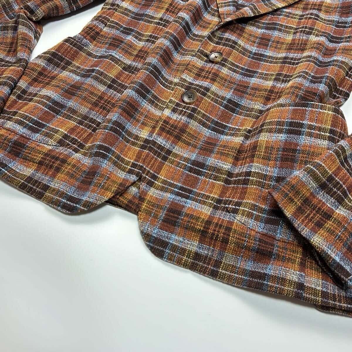 美品★ XLサイズ ETRO エトロ テーラードジャケット 裏地 ペイズリー 総柄 イタリア製 チェック カジュアル 最高級 ジャケット 背抜き _画像6