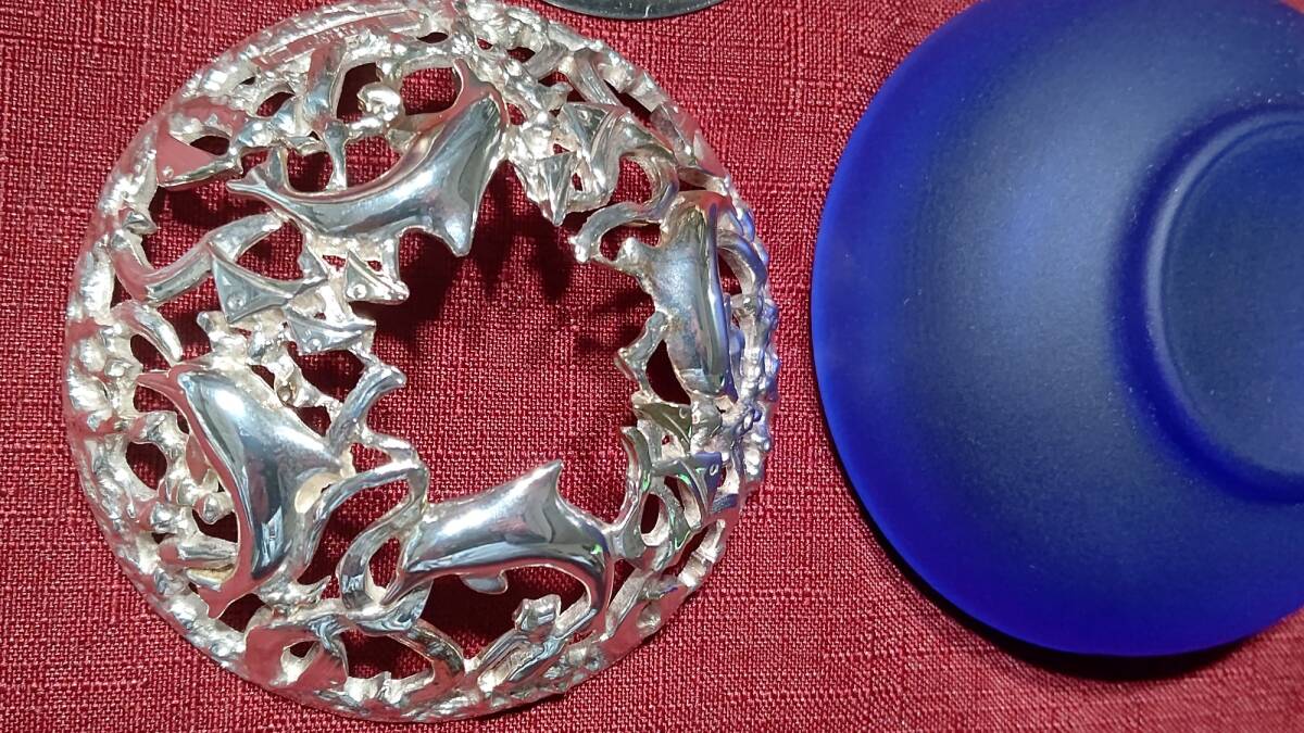 1013-6 フランス製 クリストフル Christofle シルバーコーティング キャンドルホルダー イルカモチーフ ろうそく付き 箱上蓋のみ下部欠品_画像6