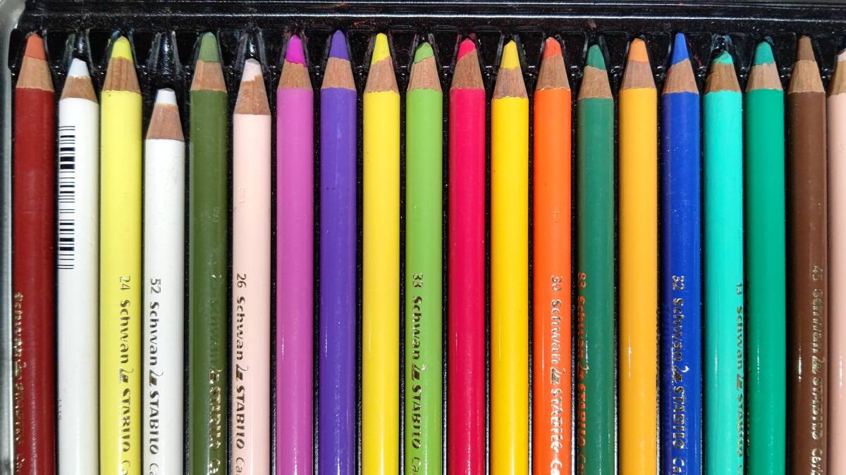 1022-1 当時物 ヴィンテージ 旧西独製 STABILO 1436 旧デザイン缶ケース入り 水彩色鉛筆 カーブオテロ 35色(36色の1本欠品)使用品_画像8