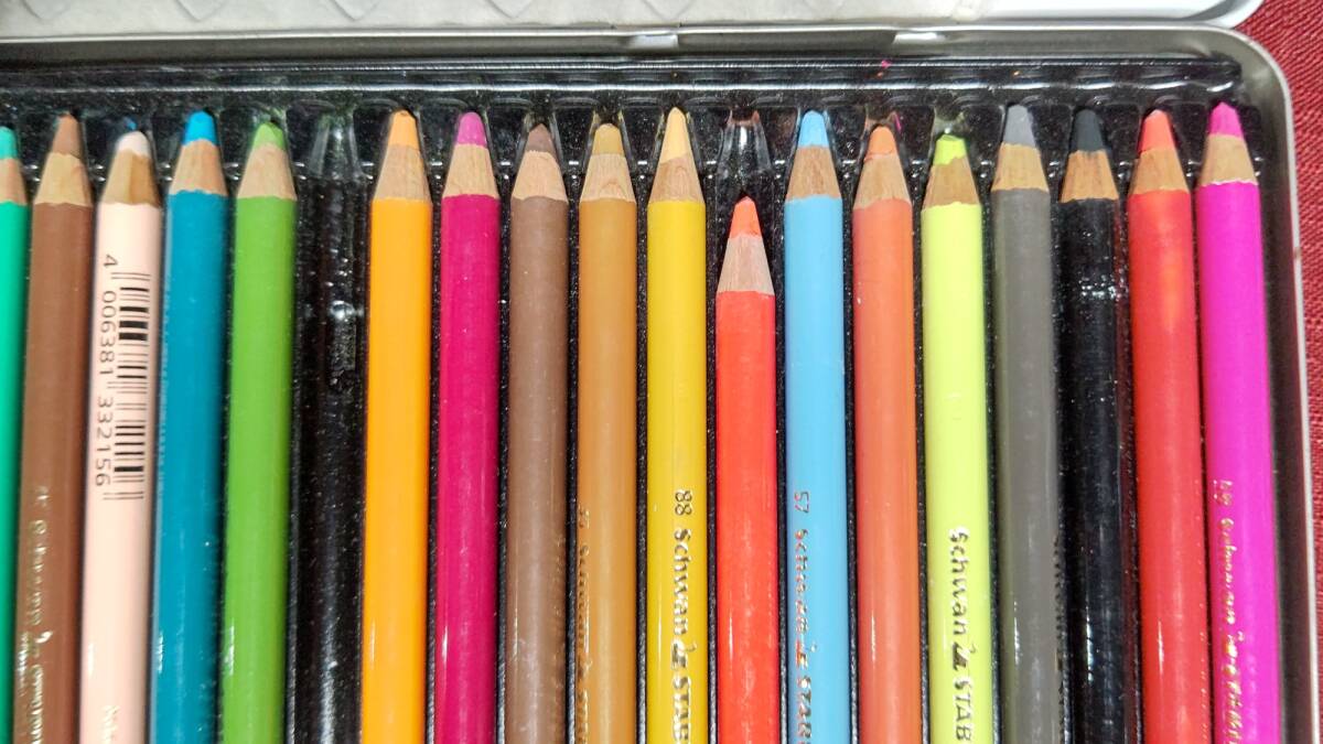 1022-1 当時物 ヴィンテージ 旧西独製 STABILO 1436 旧デザイン缶ケース入り 水彩色鉛筆 カーブオテロ 35色(36色の1本欠品)使用品_画像7