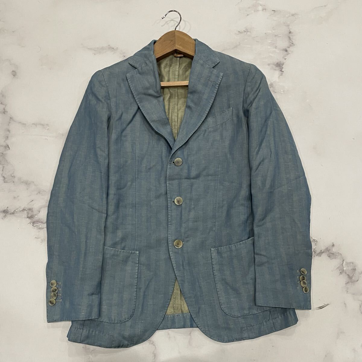 AC ○ 高品質 '洗練されたデザイン' SANTANIELLO サンタニエッロ ウール リネン テーラードジャケット 44 メンズ アウター 紳士服 ブルー系_画像2