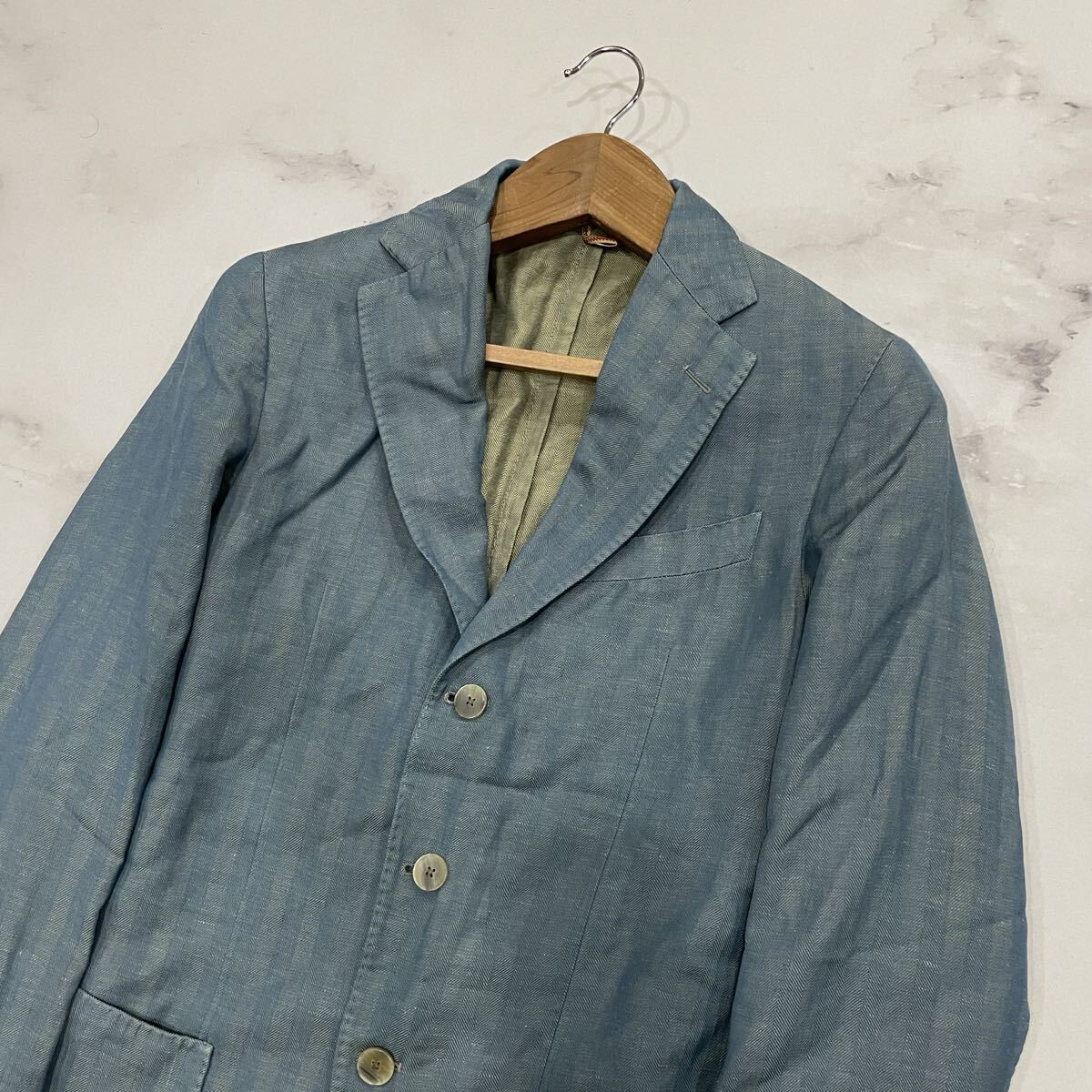 AC ○ 高品質 '洗練されたデザイン' SANTANIELLO サンタニエッロ ウール リネン テーラードジャケット 44 メンズ アウター 紳士服 ブルー系_画像4