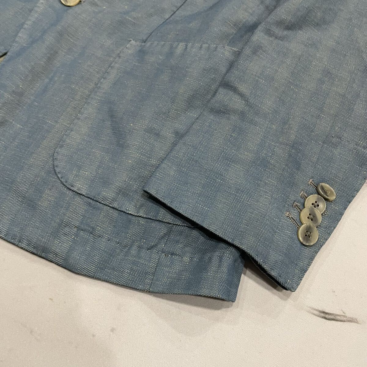 AC ○ 高品質 '洗練されたデザイン' SANTANIELLO サンタニエッロ ウール リネン テーラードジャケット 44 メンズ アウター 紳士服 ブルー系_画像5