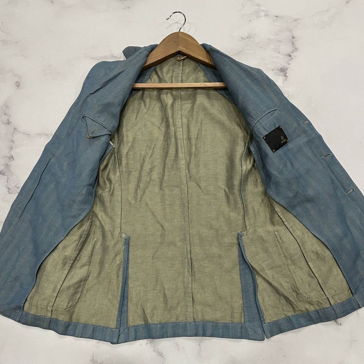 AC ○ 高品質 '洗練されたデザイン' SANTANIELLO サンタニエッロ ウール リネン テーラードジャケット 44 メンズ アウター 紳士服 ブルー系_画像7