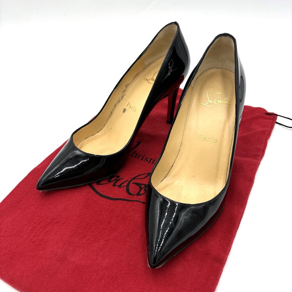 E＊ 保存袋付 イタリア製 '高級感溢れる' Christian Louboutin クリスチャンルブタン 本革 エナメルレザー ヒール / パンプス EU36.5 23cm_画像1
