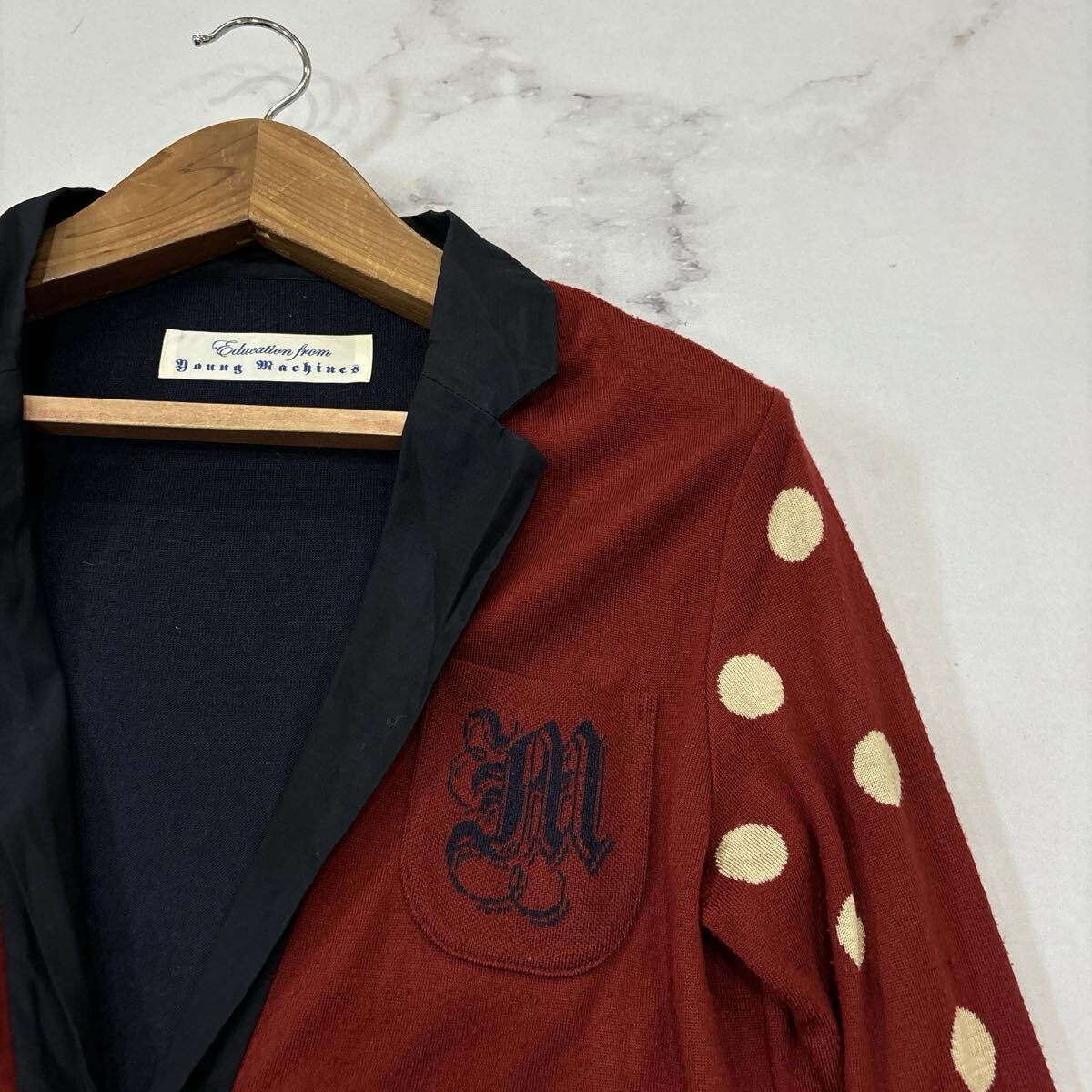 L ＊ 日本製 '着心地抜群' Education From Young Machines エディケーョンフロムヤングマシーン 長袖 ドット柄 ニット カーディガン 3_画像2