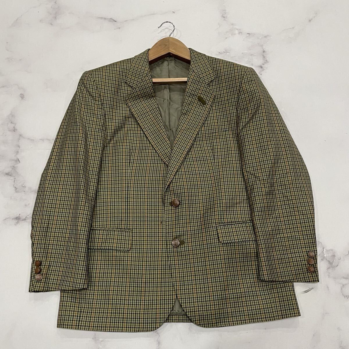 L ○ 洗練されたデザイン '大きいサイズ' DAKS ダックス チェック柄 ウール100% テーラードジャケット 52 メンズ アウター ブラウン系_画像2