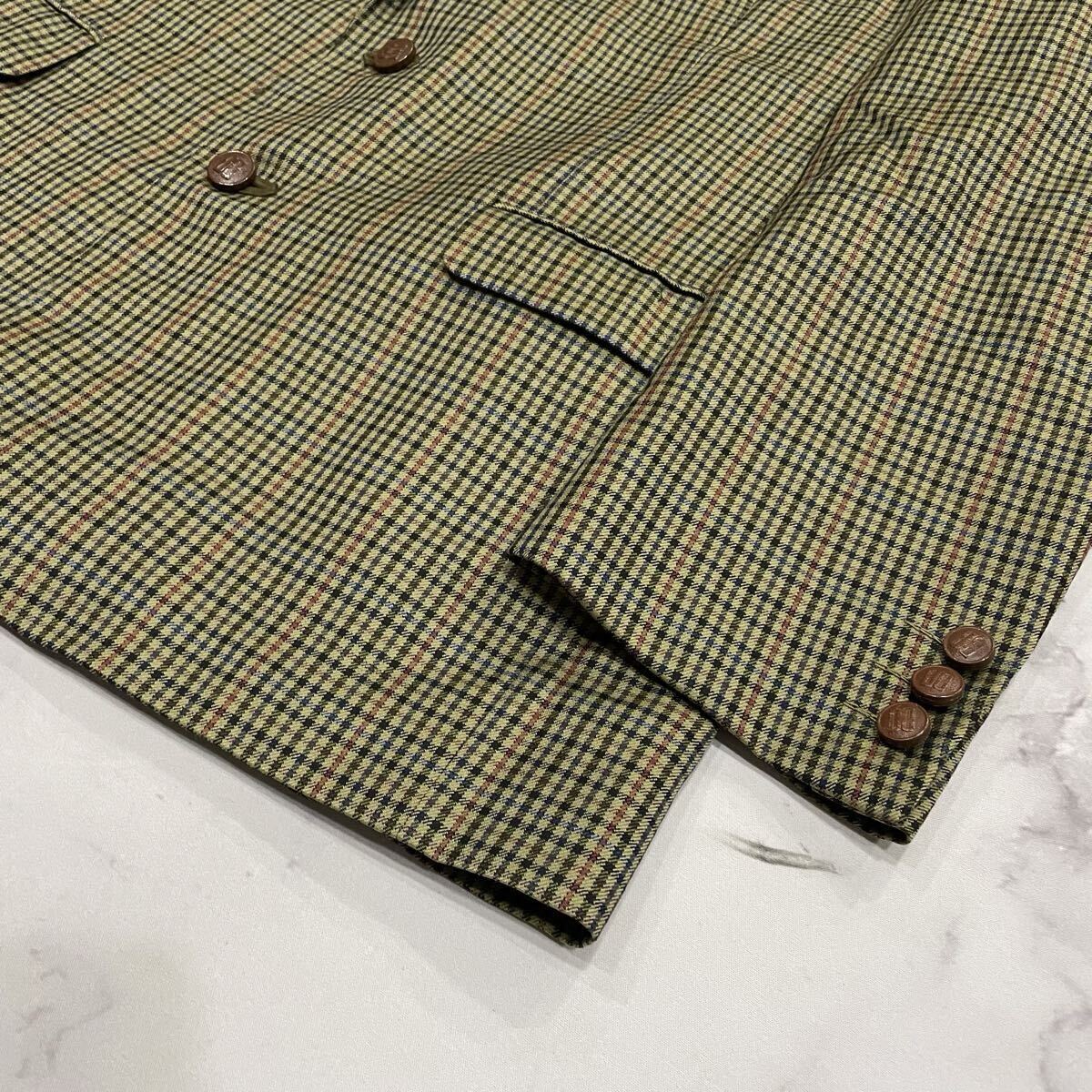 L ○ 洗練されたデザイン '大きいサイズ' DAKS ダックス チェック柄 ウール100% テーラードジャケット 52 メンズ アウター ブラウン系_画像5