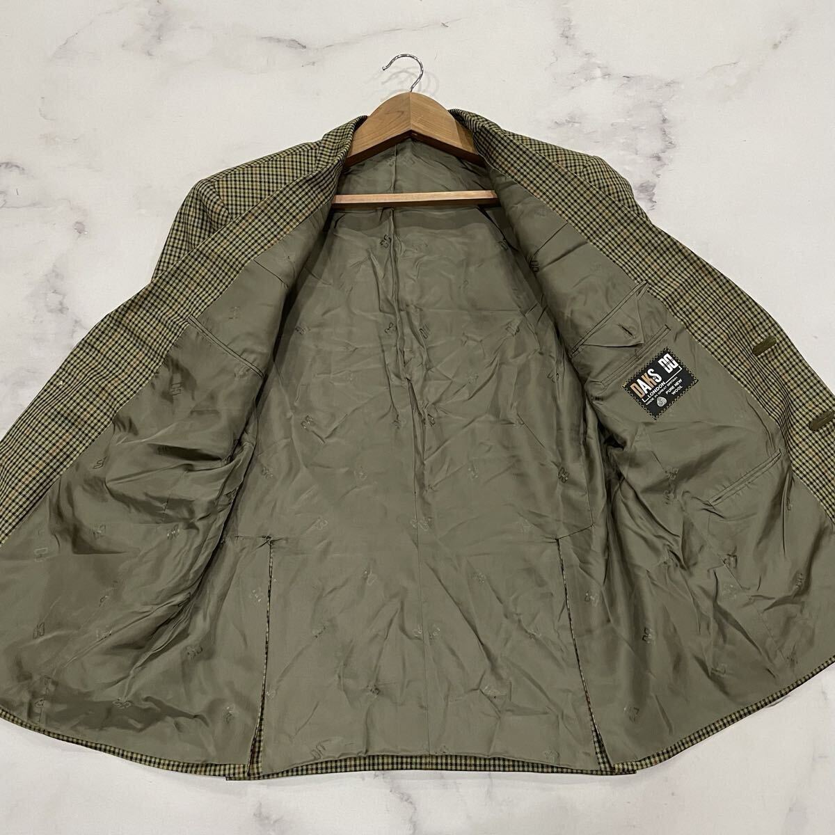 L ○ 洗練されたデザイン '大きいサイズ' DAKS ダックス チェック柄 ウール100% テーラードジャケット 52 メンズ アウター ブラウン系_画像7