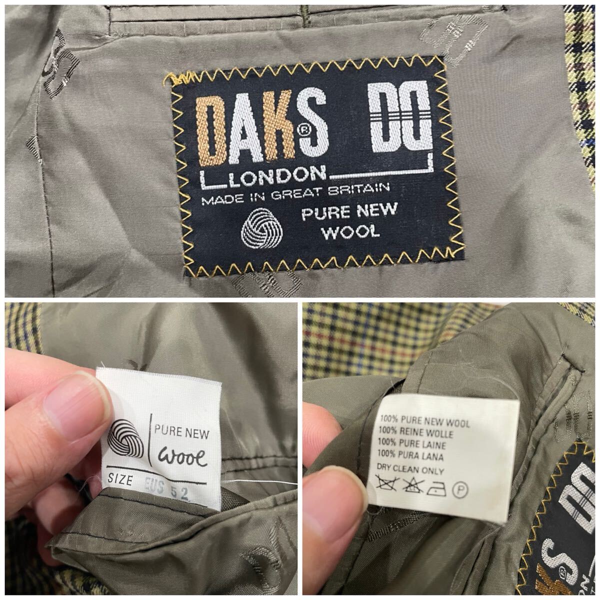 L ○ 洗練されたデザイン '大きいサイズ' DAKS ダックス チェック柄 ウール100% テーラードジャケット 52 メンズ アウター ブラウン系_画像8