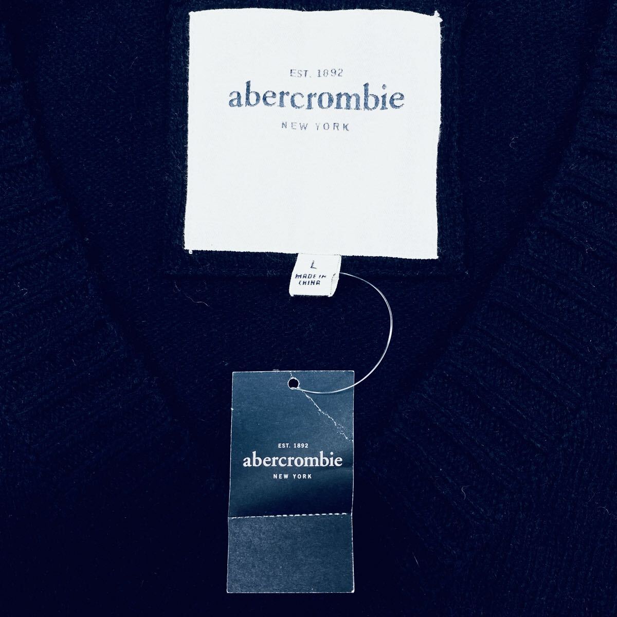 【新品タグ付き】 Abercrombie & Fitch セーター 刺繍 Vネック アバクロンビー レディース ネイビー L_画像4