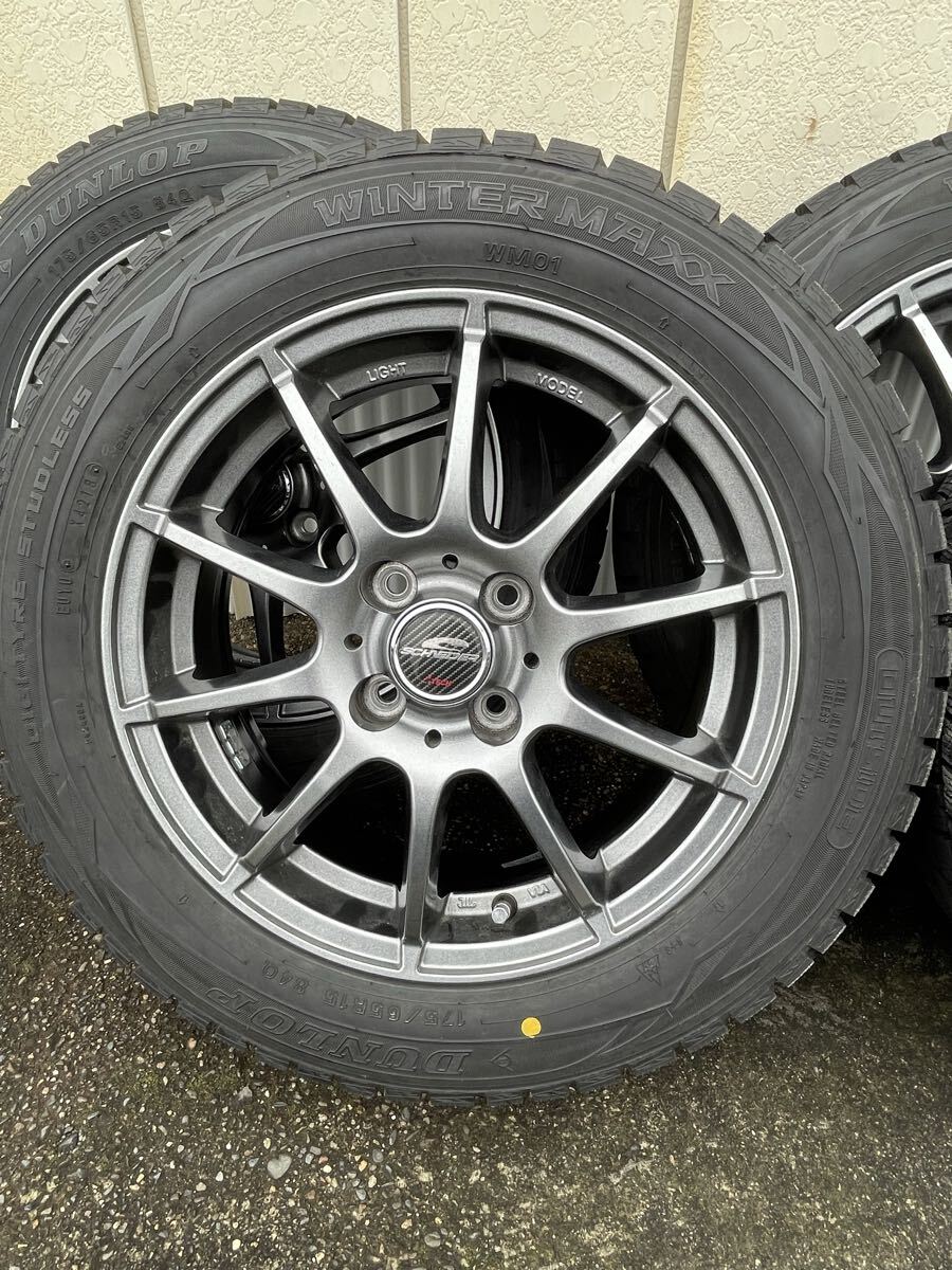 スタッドレスタイヤ DUNLOP 175/65R15 アルミホイールシュナイダー 155.5J PCD100 バリ山_画像2