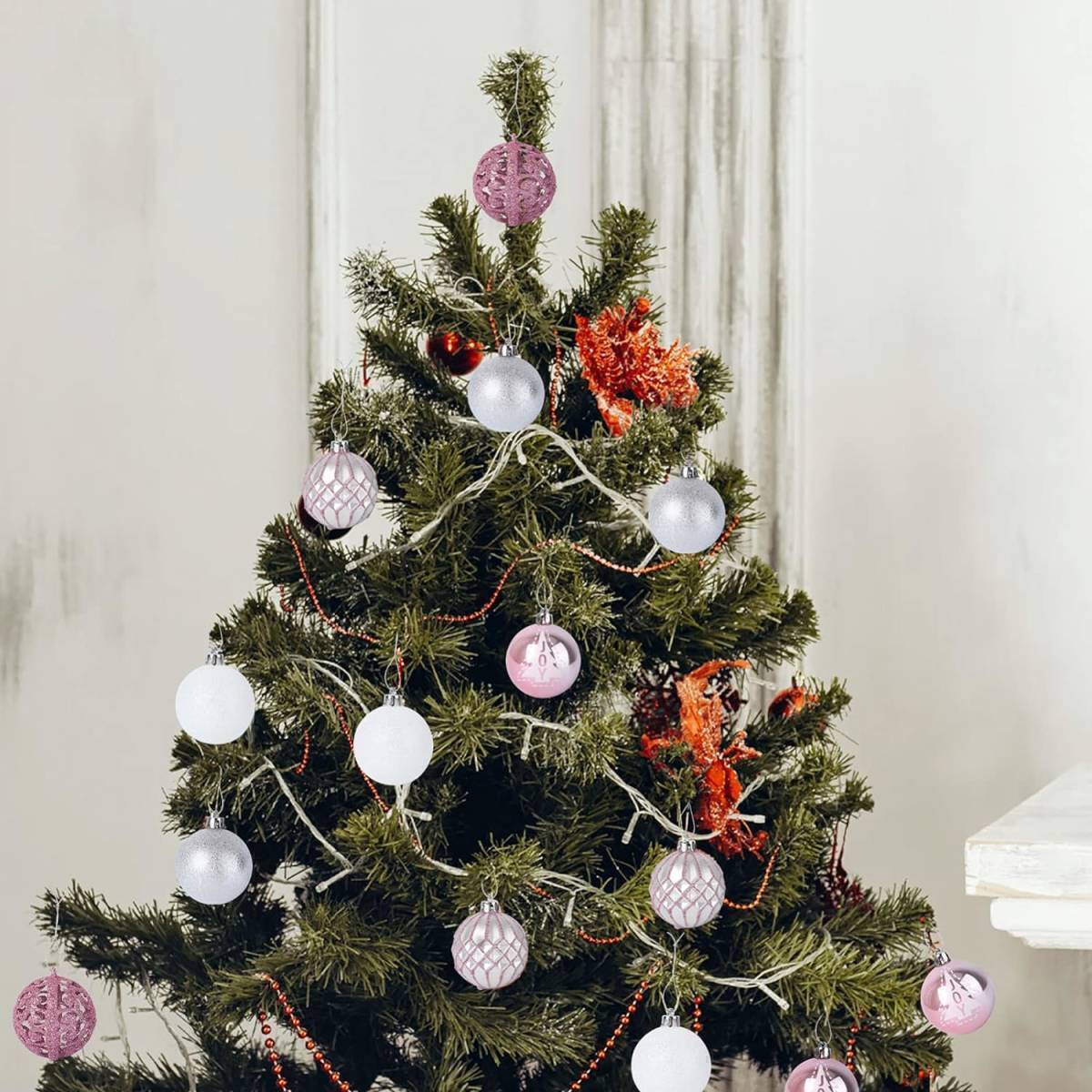 送料無料 20個 クリスマスボール クリスマスツリー オーナメント ピンク 北欧 飾り 可愛い キラキラ おしゃれ プラスチック シルバー 新品_画像9
