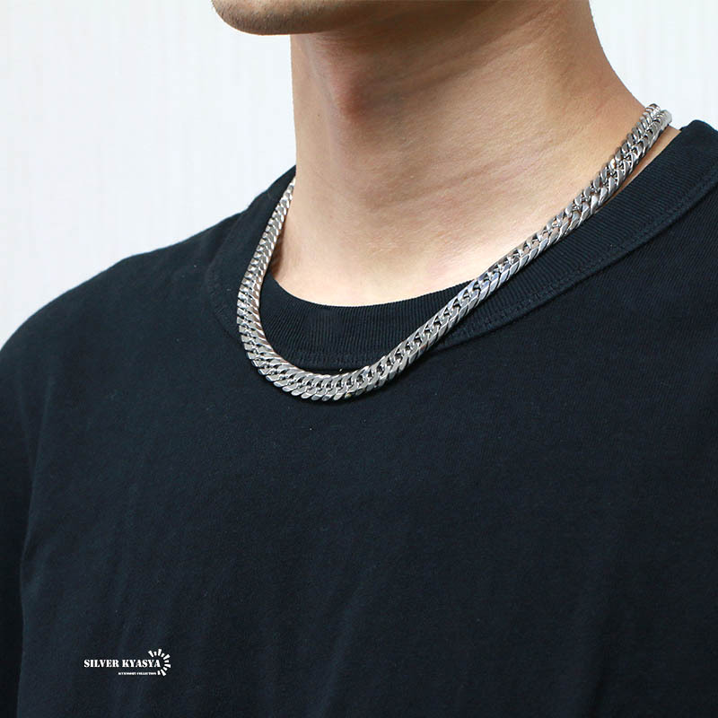(50cm) 幅9mm ステンレス 喜平ネックレス 中折式 ダブル喜平チェーンネックレス シルバー 銀色_画像10