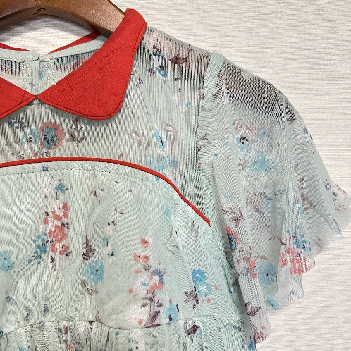 花柄ブルーワンピース 130cm オールレースワンピース★未使用品 キッズ  女の子 チュニック_画像4