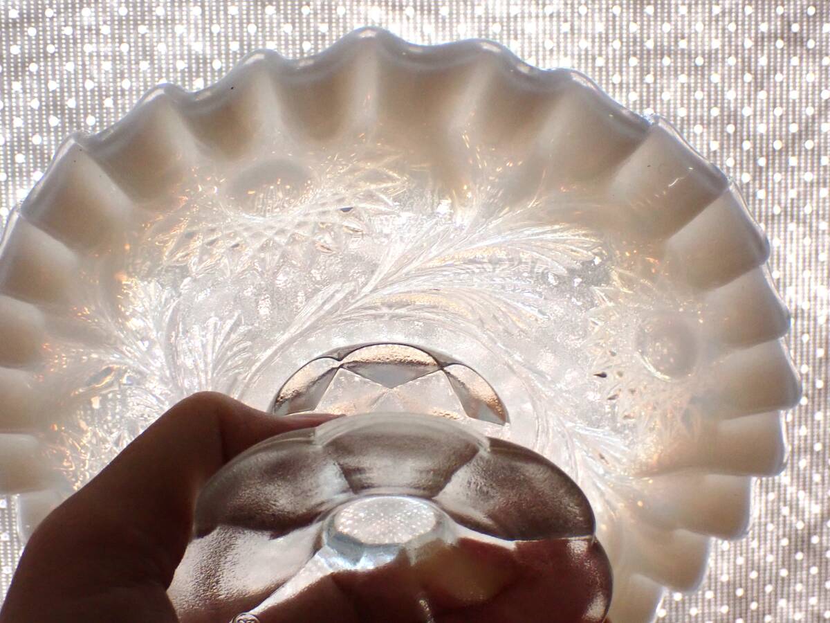 オパールセントガラス【F】ミニケーキスタンド FENTON フェントン 乳白色ガラス シャビー オパールセント ガラス 器 食器 ヴィンテージ_画像10
