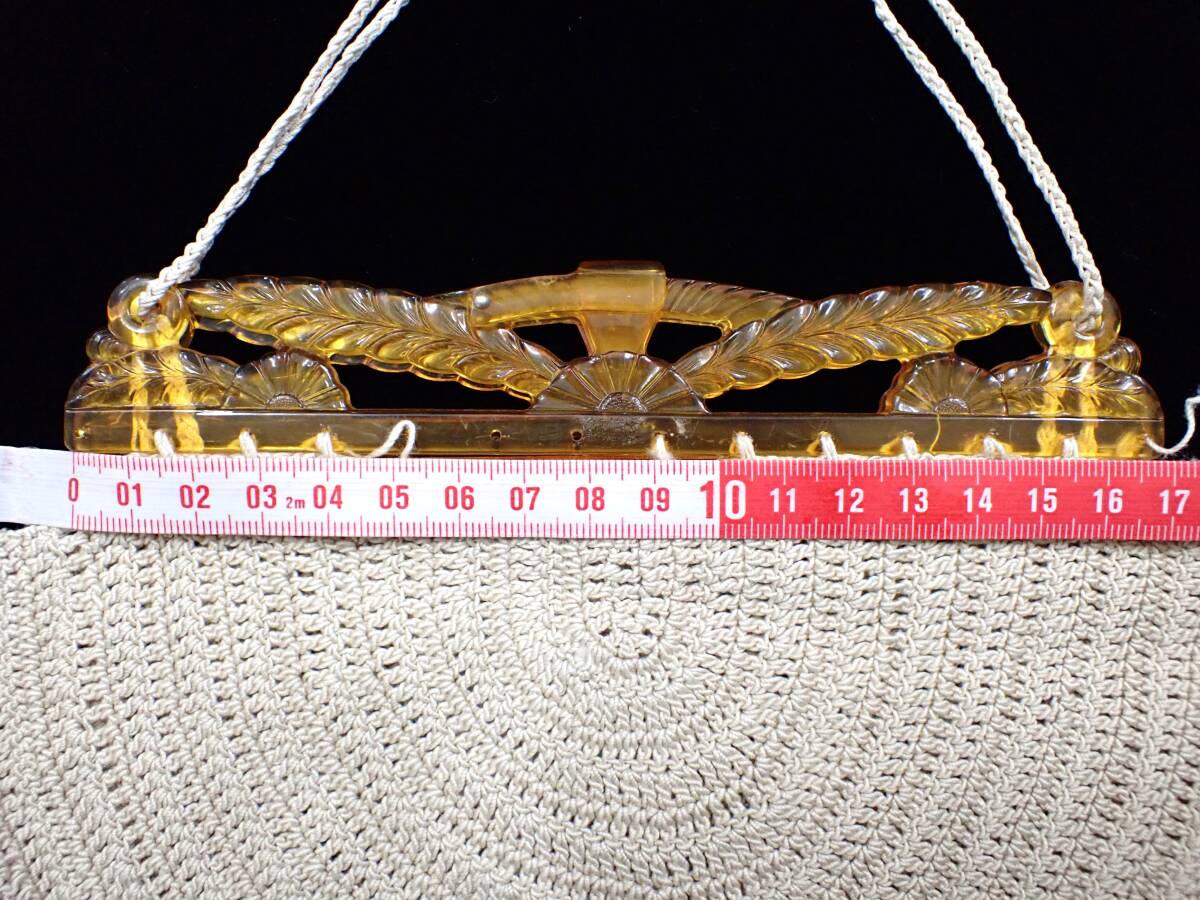手編み 手さげ レース編み ミニバッグ 金具 がま口 ヴィンテージ ファッション 素材 材料 手芸 洋裁 レトロ 希少 _画像3