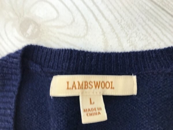 LAMBSWOOL メンズ Vネック ニットセーター L ネイビー_画像2