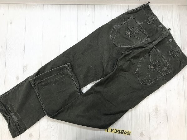 EDWIN エドウィン メンズ ダメージ加工 ペイント柄 パンツ M カーキグリーン M_画像4