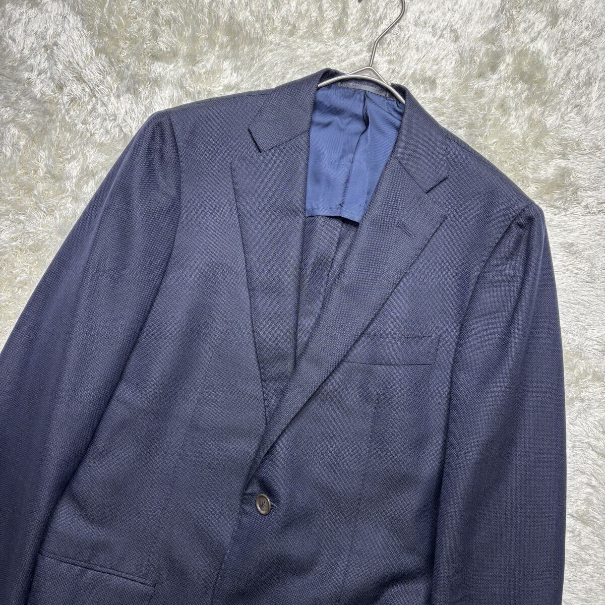 TOMORROWLAND トゥモローランド テーラードジャケット 2B アンコン 三者混 シルク 微光沢 本切羽 背抜き ネイビー 46 M相当_画像3