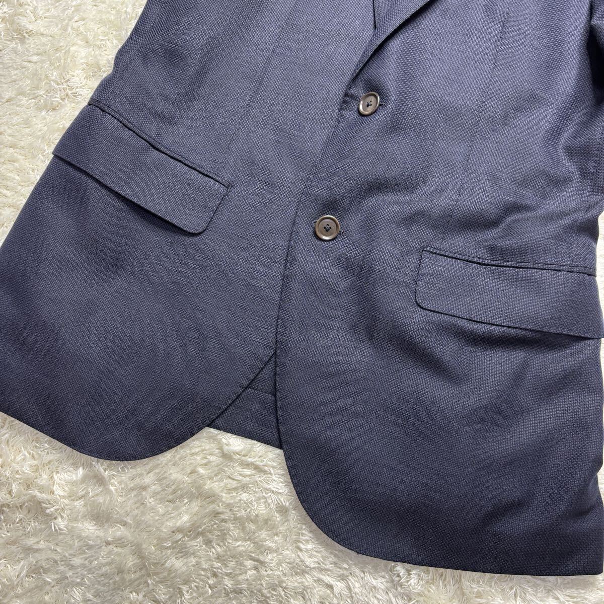 TOMORROWLAND トゥモローランド テーラードジャケット 2B アンコン 三者混 シルク 微光沢 本切羽 背抜き ネイビー 46 M相当_画像4