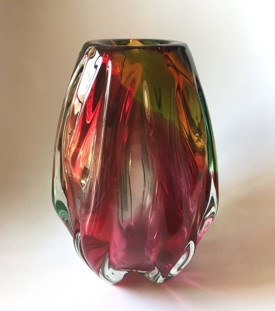 ◆ビンテージ きれいなカラーリング ガラス 花器 花瓶 マルティグラス 検 昭和レトロ ヘドラ_画像4