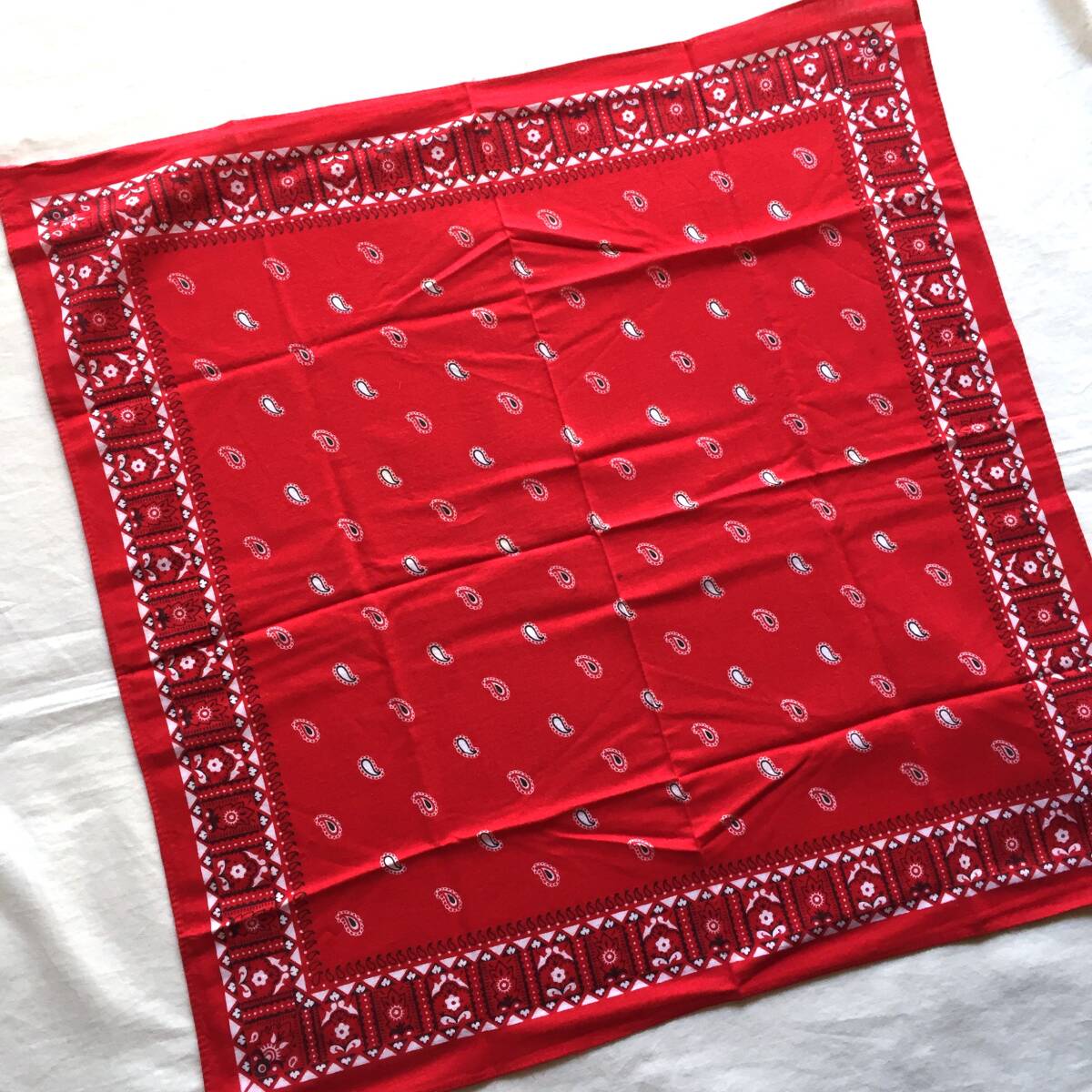 ◆ビンテージ バンダナ ペイズリー柄 赤 ロカビリー_画像5