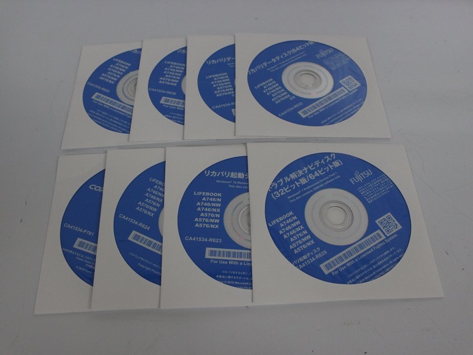 新品 富士通 LiftBook A746/N/NW/NX A576/N/NW/NX用 Windows 10 Pro Windows 7 Pro リカバリディスク 8枚セット 【富士通 01-6】_画像1